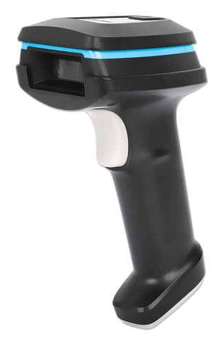 Manhattan Wireless 2D Handheld Barcode Scanner, 250mm Scan Depth, up to 80m effective range (line of sight), Max Ambient Light 100,000 lux (sunlight), Black, Charging cable (USB-A to USB-C into device) 1m included, Three Year Warranty