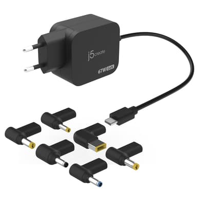 j5create JUP1565DC 67W GaN PD USB-C® Mini Charger with 6 Types of DC Connector-EU, Black view 2