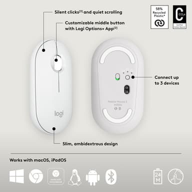 Logitech Pebble 2 M350s mouse Travel Ambidextrous RF Wireless + Bluetooth Optical 4000 DPI view 15