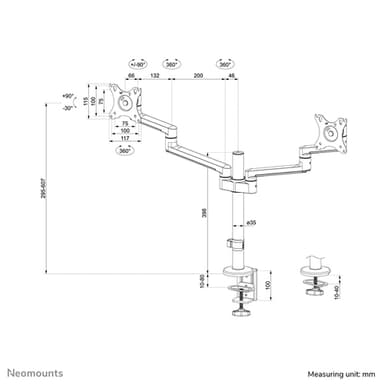 Neomounts DS60-425WH2 Monitor arm 17-27" - space saving view 20