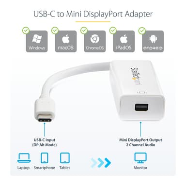 StarTech.com USB-C to Mini DisplayPort Adapter - 4K 60Hz - White - USB 3.1 Type-C to Mini DP Adapter - Upgraded Version is CDP2MDPEC view 9