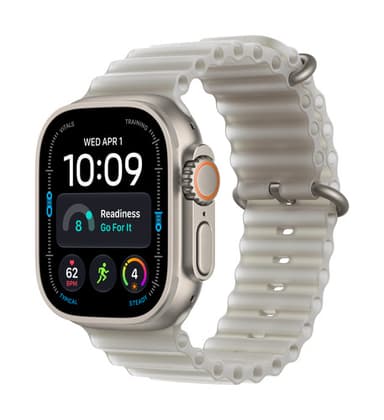 Apple Watch Ultra 4 GPS + Cellular 49mm Natural Titanium Case with Translucent Grey Ocean Band view 1