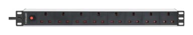 Intellinet 19" 1U PDU 7-way UK, Overload Protection, Rackmount, Power Distribution Unit, UK 3-pin outlets, 3m power cord, output view 3