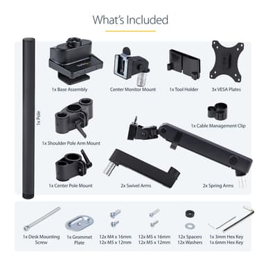StarTech.com Desk Mount Triple Monitor Arm For Up To Three 27in Screens, VESA 75x75/100x100, Tool-Less Arm Adjustments, C-Clamp/Grommet Mount, Mechanical Spring Arm view 21