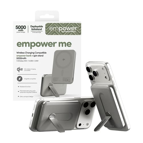 PanzerGlass empower™ by ® empower™ Bank w. Spin Stand | 5000mAh | Titanium Wireless charging