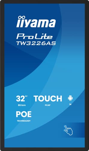 iiyama TW3226AS-B3P Signage Display Kiosk design 80 cm (31.5") LED Wi-Fi 430 cd/m² Full HD Black Touchscreen Built-in processor Android 24/7 view 4
