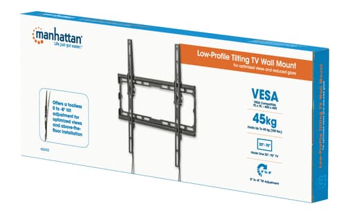 Manhattan Wall Mount for TV & Monitors (Tiltable), For screens 32" to 55", VESA compatibility: all between 200x200mm to 400x400mm - check the dimensions of the four mounting holes on back of screen to ensure it fits, Max 35kg, Black, Bracket