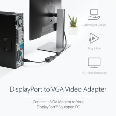 StarTech.com DisplayPort to VGA Adapter - Active DP to VGA Converter - 1080p Video - DisplayPort Certified - DP/DP++ Source to VGA Monitor Cable Adapter Dongle - Latching DP Connector view 5