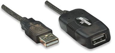 Manhattan USB-A to USB-A Extension Cable, 10m, Male to Female, Active, 480 Mbps (USB 2.0), Daisy-Chainable, Built In Repeater, Hi-Speed USB, Black, Three Year Warranty, Equivalent to USB2AAEXT10M. view 1