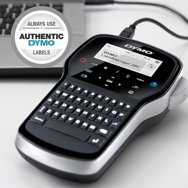 DYMO LabelManager 280 Label Maker | Rechargeable Handheld Label Printer with QWERTY Keyboard | Includes Black & White D1 Label Tape (12mm) | For Home & Office view 2