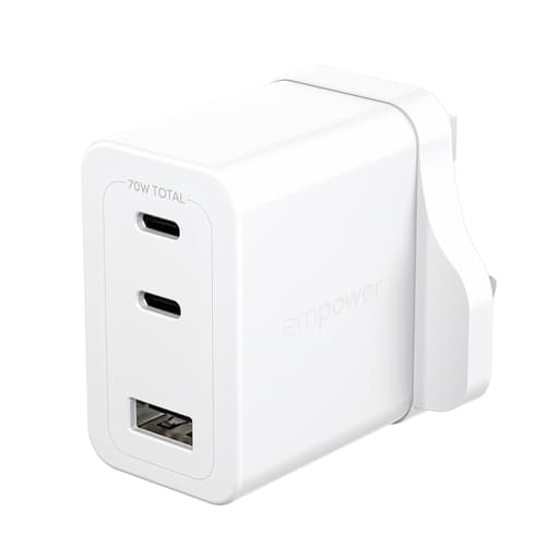 PanzerGlass empower™ by ® Turbo 70W Charger incl. 2 x USB-C + USB-A | UK Plug | Silver White