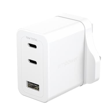 PanzerGlass empower™ by ® Turbo 70W Charger incl. 2 x USB-C + USB-A | UK Plug | Silver White view 1