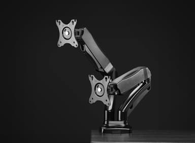Manhattan Dual Desk Mount for TV & Monitors (Full Motion Spring), For screens 10" to 27", C-Clamp or Grommet Assembly,VESA compatibility: 75x75 and 100x100mm -check the dimensions of the four mounting holes on back of screen to ensure it fits,Max 9kg (each),Bracket view 11
