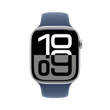 Apple Watch Series 10 GPS + Cellular 46mm Silver Aluminium Case with Denim Sport Band - S/M view 2