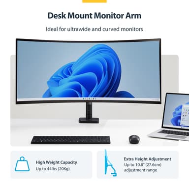 StarTech.com Monitor Desk Mount for up to 49in 32:9 Ultrawide Curved Screens, Mechanical Spring Arm, C-Clamp/Grommet, Tool-Less Adjustment, Max 44lb/20kg view 11