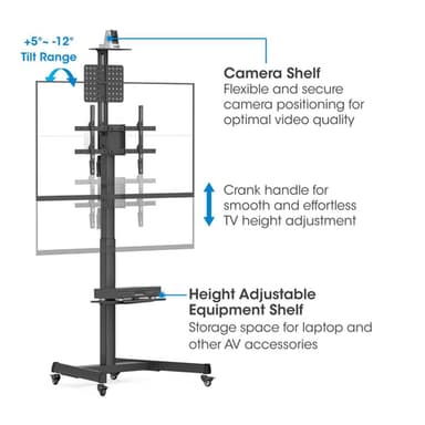 Manhattan Trolley Mount Stand for TV & Monitors (crank handle height adjust), For screens: 37" to 65", VESA compatibility: all between 200x200 to 600x400mm -check the dimensions of the four mounting holes on back of screen to ensure it fits, Max 70kg,1120 to 1570mm view 4