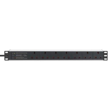 Intellinet 19" 1U PDU 7-way UK, Surge Protection, Rackmount, Power Distribution Unit, UK 3-pin outlets, 3m power cord, output view 4
