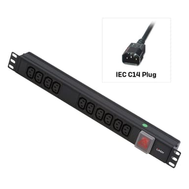 Lindy 1U 10 Way IEC Sockets, Horizontal PDU with IEC Mains Cable view 1