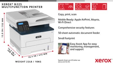 Xerox B225 A4 34ppm Wireless Duplex Copy/Print/Scan PS3 PCL5e/6 ADF 2 Trays 251 Sheets UK view 7