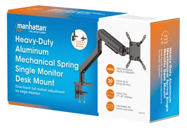 Manhattan Desk Mount for TV & Monitors (Full Motion Spring),For screens 13" to 42",C-Clamp or Grommet Assembly,VESA compatibility:all between 75x75mm to 200x200mm -check the dimensions of the four mounting holes on back of screen to ensure it fits,Max 20kg,Bracket view 13