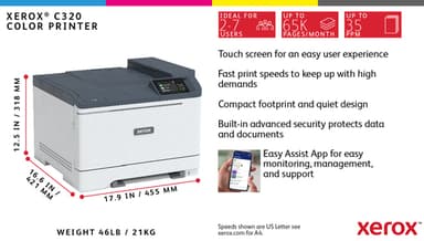 Xerox C320 A4 33ppm Wireless Duplex Printer PS3 PCL5e/6 2 Trays Total 251 Sheets view 5