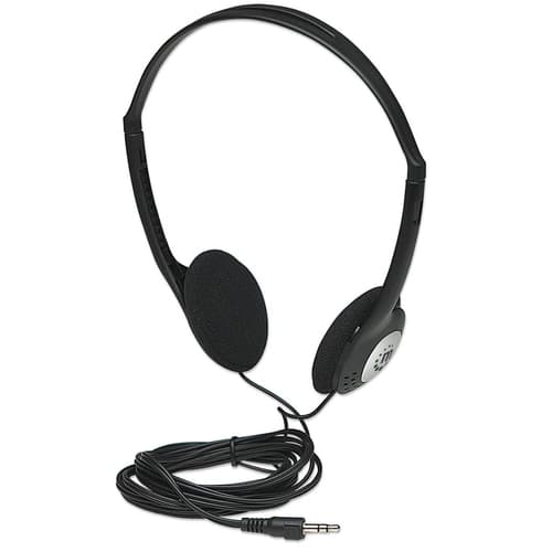 Manhattan Stereo On-Ear Headphones (3.5mm), Adjustable Split Headband, Foam Earpads, Speaker 80W max, Standard 3.5mm stereo jack/plug for audio output, cable 2.2m, Black, Three Year Warranty