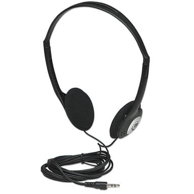 Manhattan Stereo On-Ear Headphones (3.5mm), Adjustable Split Headband, Foam Earpads, Speaker 80W max, Standard 3.5mm stereo jack/plug for audio output, cable 2.2m, Black, Three Year Warranty view 1