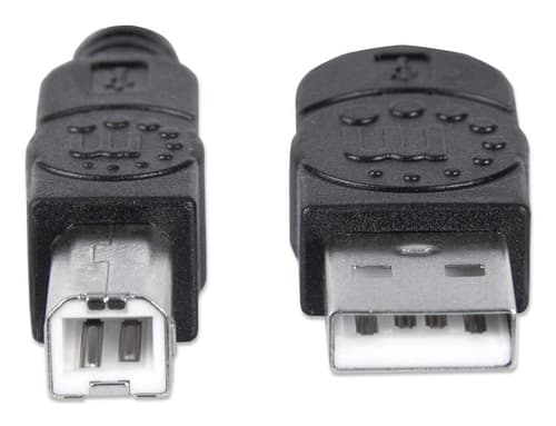 Manhattan USB-A to USB-B Cable, 5m, Male to Male, 480 Mbps (USB 2.0), Hi-Speed USB, Black, Lifetime Warranty, Equivalent to USB2HAB5M.