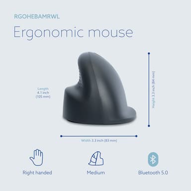 R-Go Tools Vertical mouse R-Go HE Basic, ergonomic mouse, medium (hand size ≥ 185 mm), right-handed, Bluetooth, grey view 13