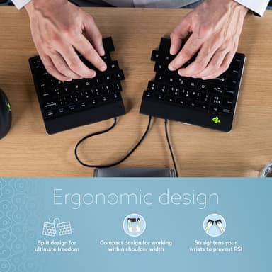 R-Go Tools Ergonomic keyboard R-Go Split Break v2 with break software, ergonomic split keyboard, QWERTY (UK), Wired, black view 9