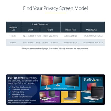 StarTech.com 14-inch MacBook Pro M1 M2 M3 M4 Laptop Privacy Screen, Blue Light Screen Protector, Double-Sided Anti-Glare Matte or Glossy Gold, Laptop Privacy Filter view 12