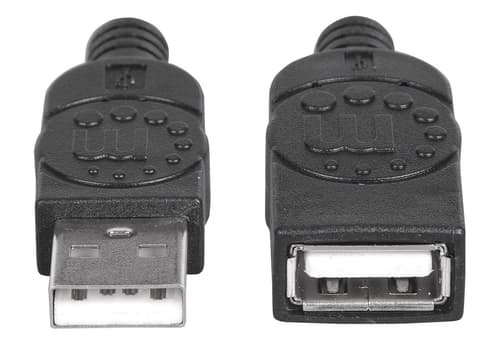 Manhattan USB-A to USB-A Extension Cable, 1m, Male to Female, 480 Mbps (USB 2.0), Hi-Speed USB, Black, Lifetime Warranty, Equivalent to USBEXTAA3BK
