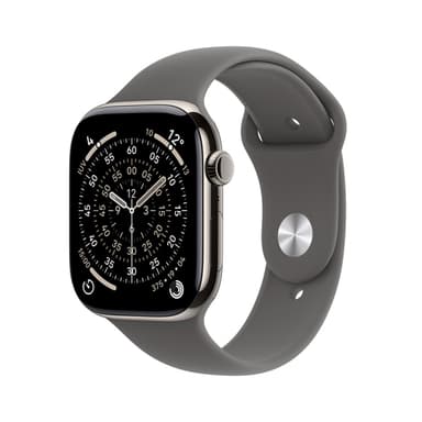 Apple Watch Series 11 GPS + Cellular 42mm Natural Titanium Case with Stone Grey Sport Band - M/L view 1