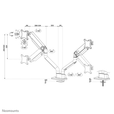 Neomounts DS70S-950BL2 Monitor arm 17-35" - gas spring - Topfix - 180°-stop view 20