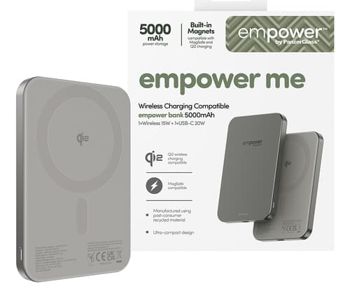PanzerGlass empower™ by ® empower™ Bank | 5000mAh | Titanium Wireless charging