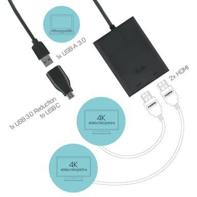 i-tec USB 3.0 / USB-C Dual 4K HDMI Video Adapter view 3