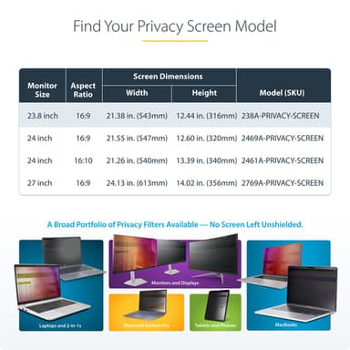 StarTech.com 23.8-inch 16:9 Computer Monitor Privacy Screen, Hanging Acrylic Filter, Quick-Install Security Shield, Monitor Screen Protector, +/- 30 Deg. View, Glossy - TAA view 12