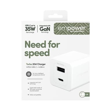 PanzerGlass empower™ by ® Turbo 35W Charger incl. USB-C + USB-A | UK Plug| Silver White view 3