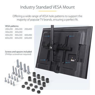 StarTech.com Dual TV Ceiling Mount - Back-to-Back Heavy Duty Hanging Dual Screen Mount with Adjustable Telescopic Pole - Tilt/Swivel/Rotate - VESA Bracket for 32”-75" Displays view 13
