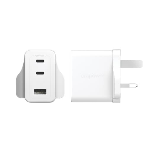 PanzerGlass empower™ by ® Turbo 70W Charger incl. 2 x USB-C + USB-A | UK Plug | Silver White
