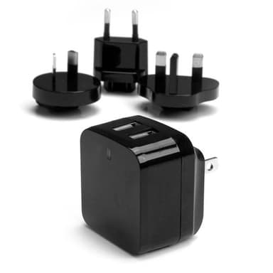StarTech.com Dual-port USB wall charger - international travel - 17W/3.4A - black view 1