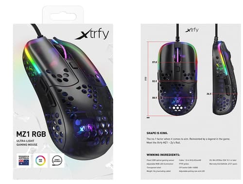 CHERRY XTRFY MZ1 Gaming Maus - schwarz - Maus - Optisc mouse Ambidextrous USB Type-A Optical 16000 DPI