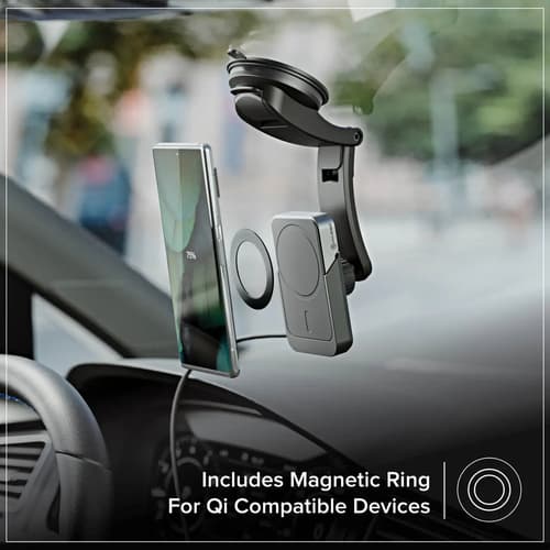 ALOGIC Matrix+ Universal Wireless Car Charger with 5000mAh Wireless Magnetic Power Bank, Air Vent and Dashboard Mount Includes 30W USB-C Car Charger, USB-C to USB-C Cable