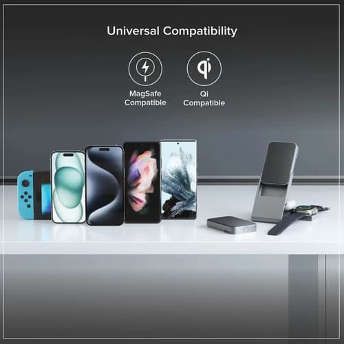 ALOGIC Matrix+ 3-in-1 Magnetic Charging Dock with Apple Watch Charger for iPhone 16-12 , Apple Watch, Airpods , Charging Station for Apple Devices with 5000mAH Wireless Power Bank & 30W Multi Country Power Adapter.