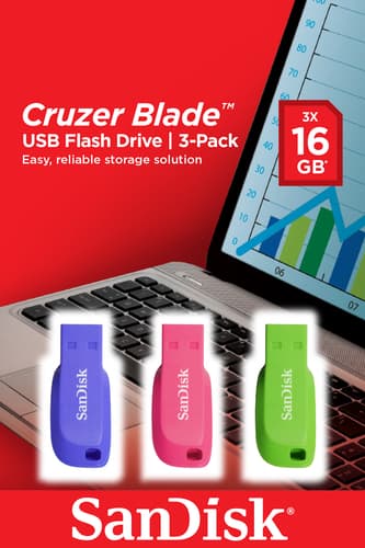 SanDisk Cruzer Blade 16GB USB flash drive USB Type-A 2.0 Blue, Green, Pink