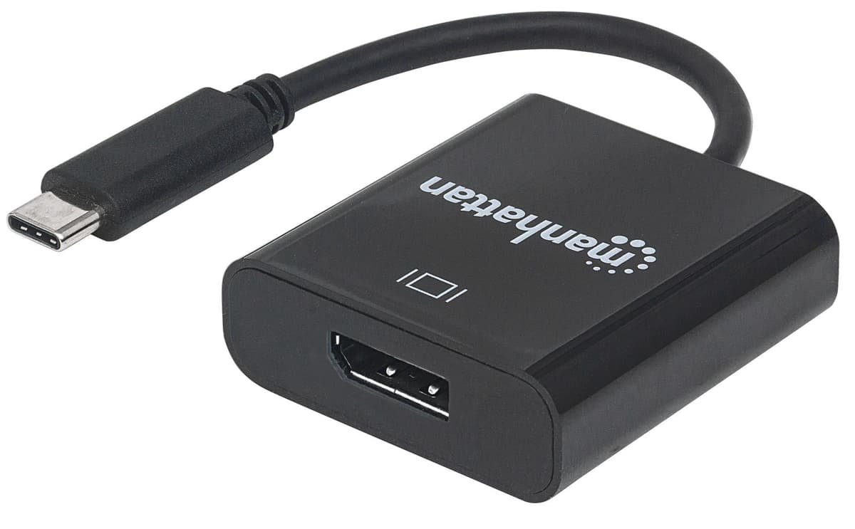 Manhattan USB-C to DisplayPort 1.2 Cable, 4K@30Hz, 21cm, Male to Female, Black, Lifetime Warranty
