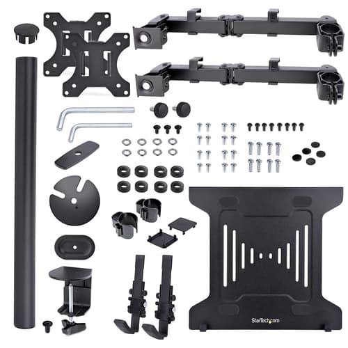 StarTech.com Monitor Arm with VESA Laptop Tray, For a Laptop (4.5kg/9.9lb) and a Single Display up to 32" (17.6lb/8kg), Black, Vented Tray, Adjustable Laptop Arm Mount, C-clamp/Grommet Mount