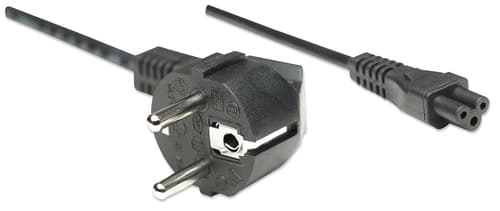 Manhattan Mains Power Cord/Cable, Euro 2-pin (CEE 7/4 Schuko) plug to C5 Female (cloverleaf/triangular), 1.8m, 16A, Lead, Lifetime Warranty
