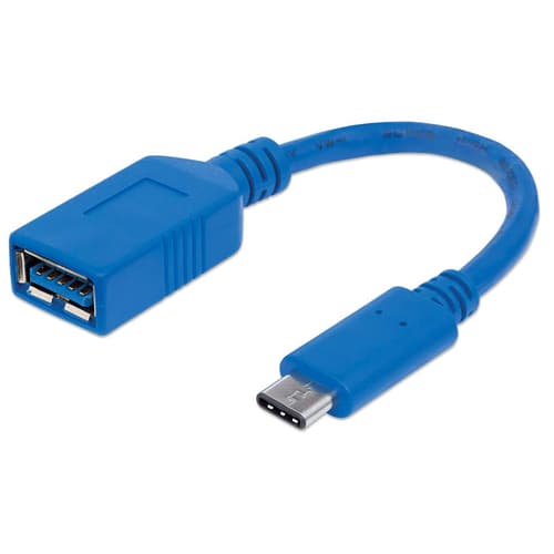 Manhattan USB-C to USB-A Cable, 15cm, Male to Female, 5 Gbps (USB 3.2 Gen1 aka USB 3.0), 3A (fast charging), SuperSpeed USB, Blue, Lifetime Warranty, Equivalent to USB31CAADP (except colour)