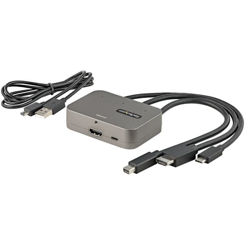 StarTech.com 3-in-1 Multiport to HDMI Adapter - 4K 60Hz USB-C, HDMI or Mini DisplayPort to HDMI Converter for Conference Room - Digital AV Video Adapter to Connect HDMI Monitor/Display